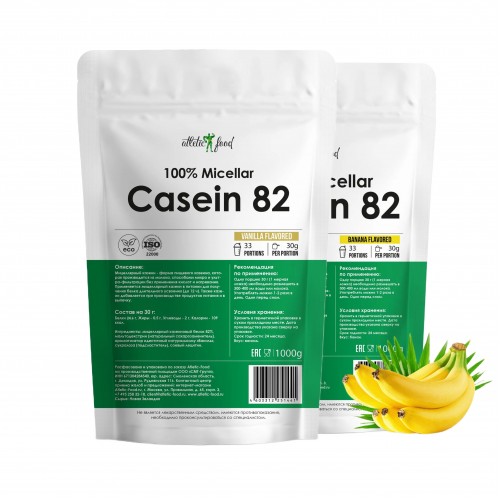 Atletic Food 100% Micellar Casein MPC 82,(банан-ваниль) - 2000 г (2 шт по 1 кг)