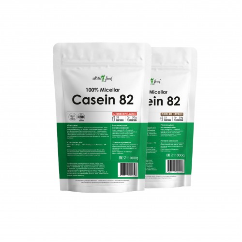 Atletic Food 100% Micellar Casein MPC 82,(клубника-шоколад) - 2000 г (2 шт по 1 кг)