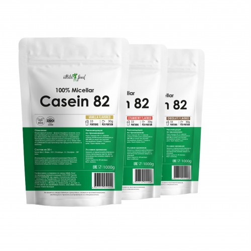 Atletic Food 100% Micellar Casein MPC 82,(клубника-шоколад-ваниль) - 3000 г (3 шт по 1 кг)
