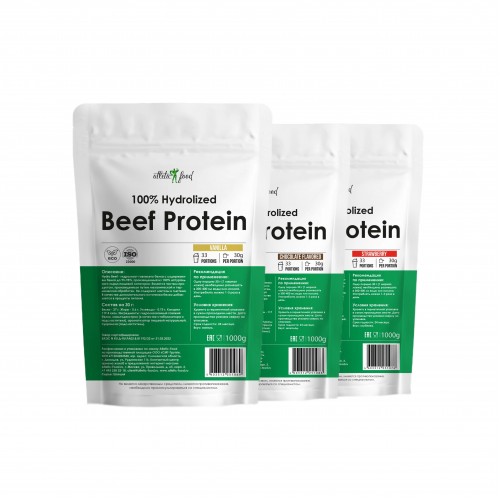 Atletic Food Говяжий протеин 100% Hydrolized Beef Protein (клубника-шоколад-ваниль) - 3000 г (3х1000 г)