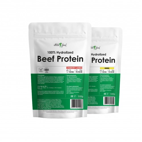 Atletic Food Говяжий протеин 100% Hydrolized Beef Protein (клубника-банан) - 1000 г (2х500 г)