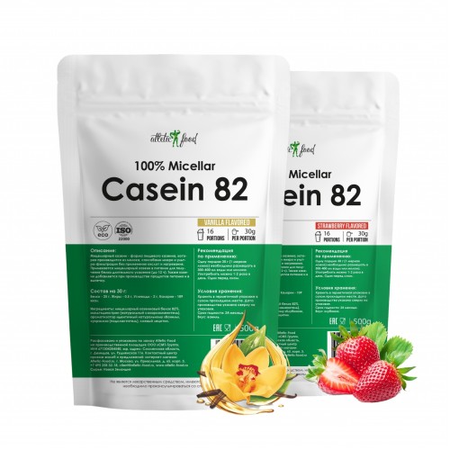 Atletic Food 100% Micellar Casein MPC 82,(клубника-ваниль) - 1000 г (2 шт по 500 г)