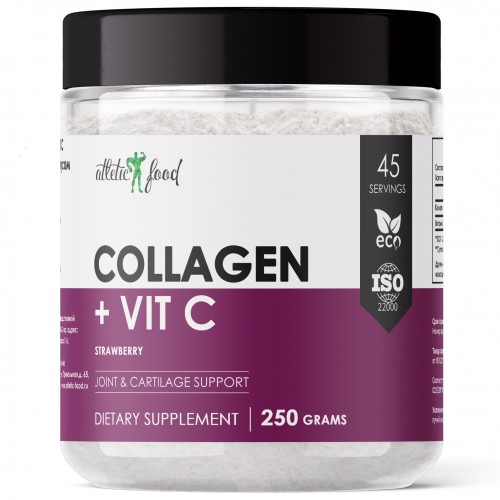 Коллаген с витамином С Atletic Food 100% Pure Collagen Peptides + Vitamin C - 250 грамм (со вкусом) клубника