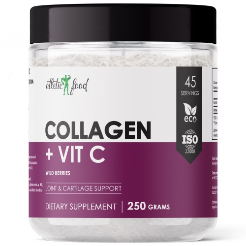 Коллаген с витамином С Atletic Food 100% Pure Collagen Peptides + Vitamin C - 250 грамм (со вкусом) лесные ягоды