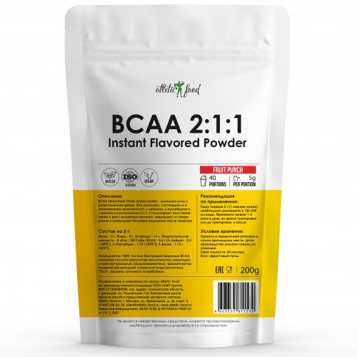 Atletic Food BCAA 2:1:1 Instant Flavored Powder - 200 грамм (со вкусом) экзотик