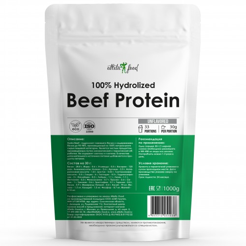 Говяжий протеин Atletic Food 100% Hydrolized Beef Protein - 1000 грамм (без вкуса)