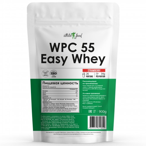 Концентрат сывороточного белка Atletic Food Easy Whey WPC 55 - 900 грамм клубника