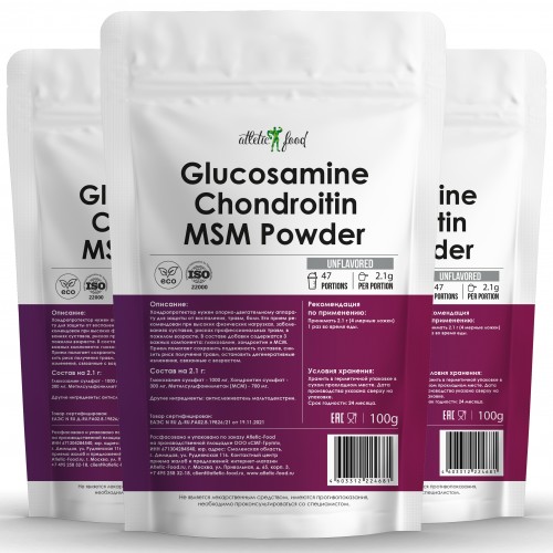 Atletic Food 100% Glucosamine Chondroitin + MSM - 3х100 грамм