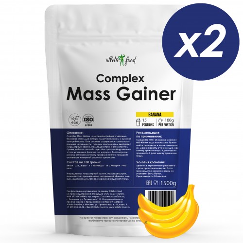 Гейнер Atletic Food Complex Mass Gainer low fat (банан) - 3000 грамм (2 шт по 1500 г)