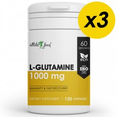 Л-Глютамин Atletic Food L-Glutamine 1000 mg - 360 капсул (3 шт по 120 капсул)