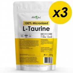 Л-Таурин микронизированный Atletic Food 100% Micronized L-Taurine 1000 mg - 600 грамм (3 шт по 200 г)