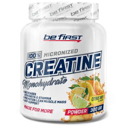 Креатин моногидрат Be First Creatine Micronized Powder (банка) - 300 грамм цитрус