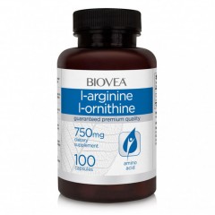 Аргинин с орнитином Biovea L-Arginine L-Ornithine 750 mg - 100 капсул