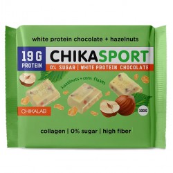 Chikalab ChikaSport Протеиновый белый шоколад с фундуком и кукурузными чипсами - 100 грамм