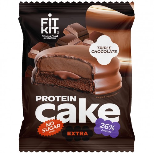 Трёхслойное глазированное печенье FIT KIT Extra Protein Cake - 50 грамм тройной шоколад