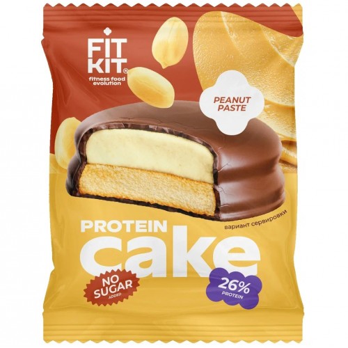 Печенье протеиновое глазированное FIT KIT Protein Cake - 50 грамм арахисовая паста