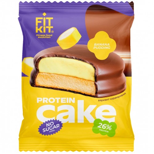 Печенье протеиновое глазированное FIT KIT Protein Cake - 50 грамм банановый пудинг