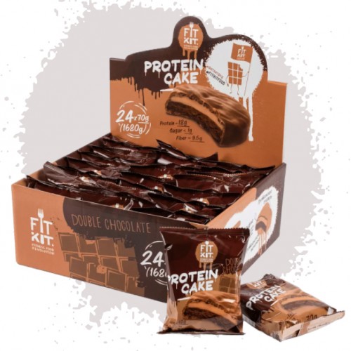 Печенье протеиновое глазированное FIT KIT Protein Cake (двойной шоколад) - набор 24 шт по 70 грамм