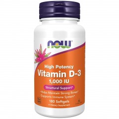 Витамин Д3 25 мкг NOW Vitamin D-3 1000 ME - 180 гелевых капсул