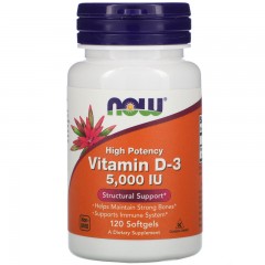 Витамин Д3 125 мкг NOW Vitamin D3 5000 IU - 120 гелевых капсул