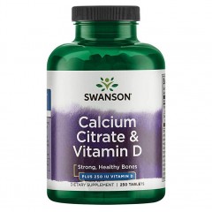Кальций и витамин Д Swanson Calcium Citrate & Vitamin D - 250 таблеток