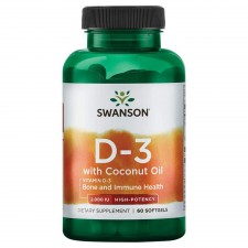 Swanson Витамин Д3 с кокосовым маслом Vitamin D3 with Coconut Oil 2000 ME - 60 гел.капсул