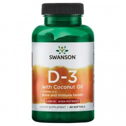 Swanson Витамин Д3 с кокосовым маслом Vitamin D3 with Coconut Oil 2000 ME - 60 гел.капсул
