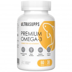 Омега-3 + Витамин Е UltraSupps Premium Omega-3 1000 mg - 60 гел.капсул