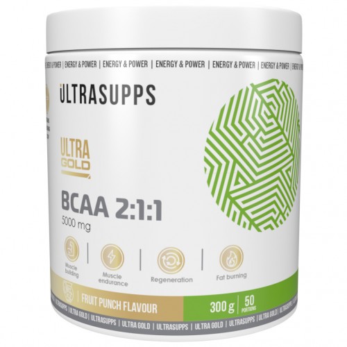 Незаменимые аминокислоты UltraSupps Ultra Gold BCAA 2:1:1 - 300 грамм фруктовый пунш