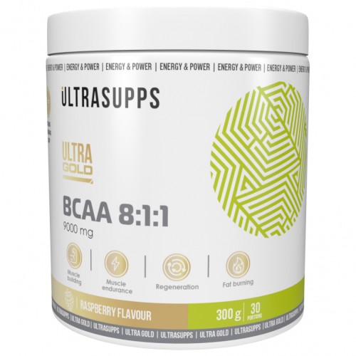 Незаменимые аминокислоты UltraSupps Ultra Gold BCAA 8:1:1 - 300 грамм малина